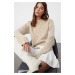 Trendyol Camel Crop Soft Texture Crew Neck Knit Sweater