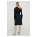 Ľanové šaty Calvin Klein čierna farba, mini, rovný strih