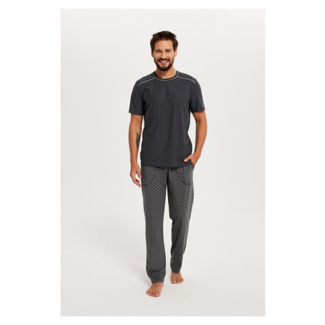 Men's pyjamas Abel, short sleeves, long legs - graphite/print Italian Fashion