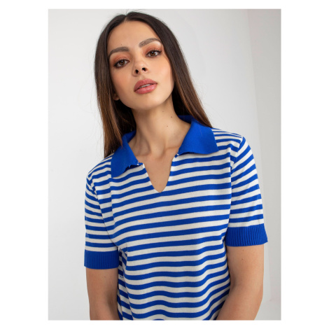 Dark blue and white striped knitted blouse