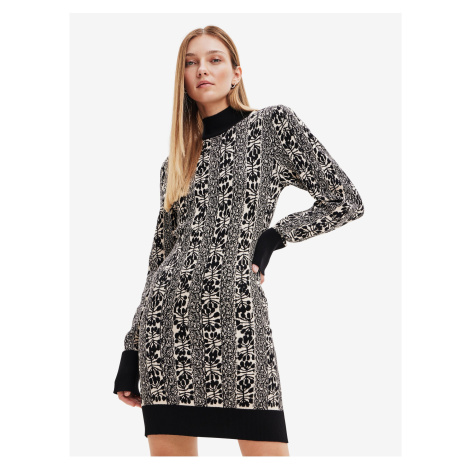 Beige-Black Women Patterned Sweater Dress Desigual Francesca - Lacroi - Women
