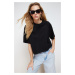 Trendyol Black 100% Cotton Cutout Detailed Relaxed Crop Knitted T-Shirt