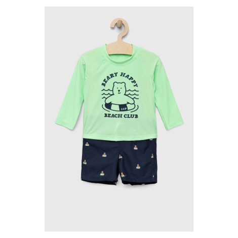 Detská súprava na kúpanie - šortky a tričko GAP zelená farba