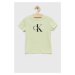 Detské bavlnené tričko Calvin Klein Jeans zelená farba, s potlačou