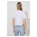Trendyol White V Collar Crop Knitted T-Shirt