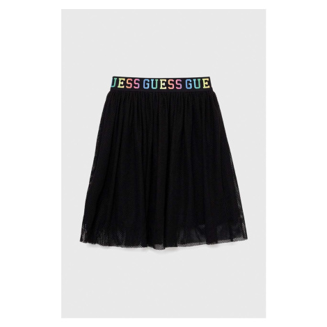 Dievčenská sukňa Guess čierna farba, mini, áčkový strih
