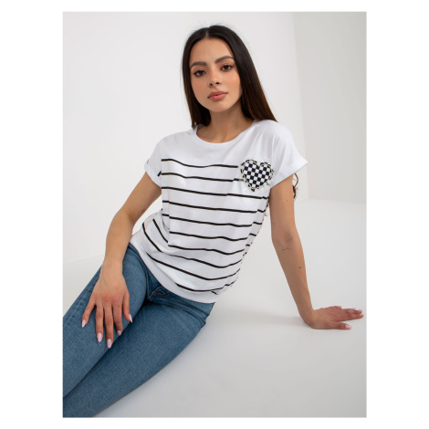 Women's black and white striped blouse with patch