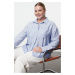 Trendyol Curve Blue Long Sleeve Double Pocket Woven Plus Size Shirt