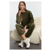 Trendyol Khaki Velvet Crop Flexible Knitted Bottom-Top Set