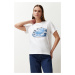 Trendyol White 100% Cotton Ocean Print Regular Cut Knitted T-Shirt