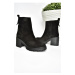 Fox Shoes R654006502 Black Genuine Leather and Suede Women's Boots with Thick Heels