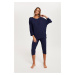 Women's Song pyjamas, 3/4 sleeve, 3/4 leg - navy blue