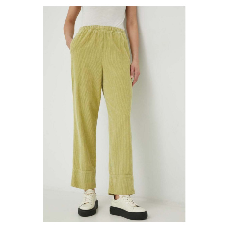 Manšestrové nohavice American Vintage dámske, zelená farba, rovné, vysoký pás