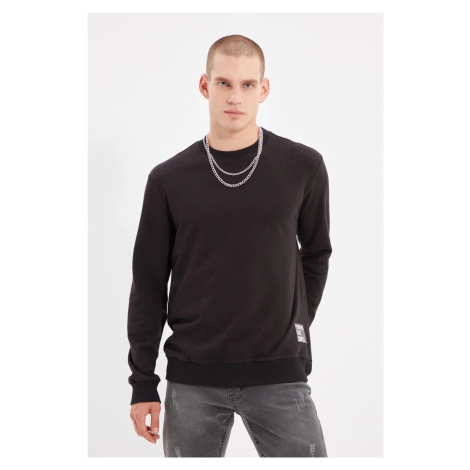 Trendyol Black Regular Cut Slogan Labeled Sweatshirt