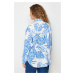 Trendyol Blue Lilies Fabric Patterned Oversize/Wide Fit Woven Shirt