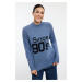 Trendyol Blue Soft Textured Slogan Detailed Knitwear Sweater