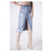 Distressed denim midi skirt