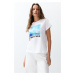 Trendyol White 100% Cotton Landscape Printed Regular/Normal Pattern Knitted T-Shirt