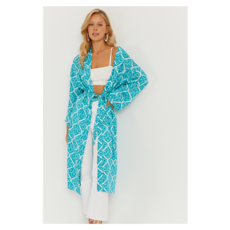 Cool & Sexy Women's Turquoise Patterned Kimono GC155