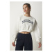 Happiness İstanbul Women's Ecru Printed Rose Crop Knitted Sweatshirt