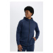 DEFACTO Navy Blue Fit Slim Fit Slim Fit Hooded Scuba Diver Fabric Zippered Sweatshirt