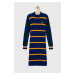Dievčenské šaty s prímesou vlny Tommy Hilfiger tmavomodrá farba, midi, priliehavá