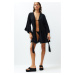 Trendyol Black Belted Mini Woven Frilly Kimono & Kaftan