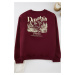 Trendyol Claret Red Oversize/Wide Cut Printed Embroidered Inside Polar Fleece Sweatshirt