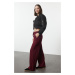 Trendyol Claret Red Stripe Detailed Wide Leg High Waist Knitted Sweatpants