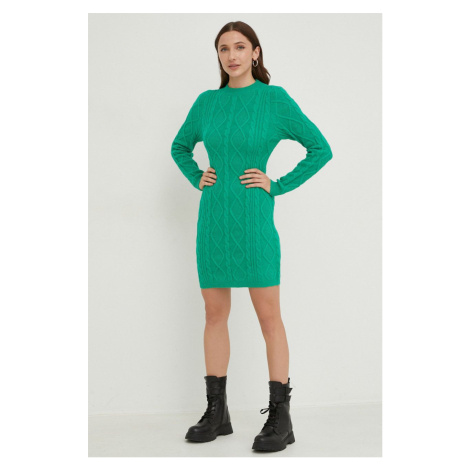 Vlnené šaty Answear Lab zelená farba, mini, priliehavé