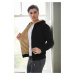 14455 Dewberry Furry Hooded Mens Sports Slim Fit Cardigan-BLACK