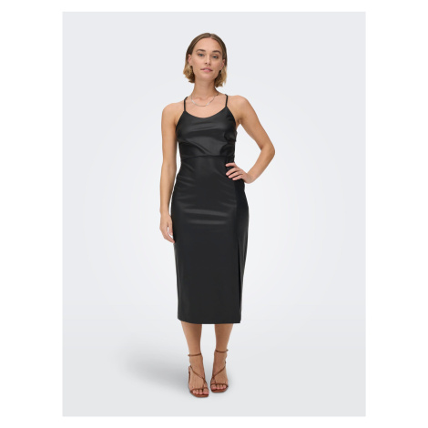 Čierne koženkové šaty s rozparkami IBA Rina - ženy Only