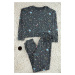 Trendyol Anthracite 100% Cotton Galaxy Patterned Knitted Pajama Set