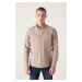 Avva Men's Mink Buttoned Collar Easy to Iron Oxford Cotton Regular Fit Shirt
