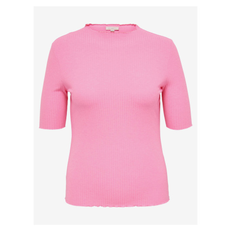 Ružové dámske rebrované tričko ONLY CARMAKOMA Ally