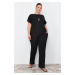 Trendyol Curve Black T-shirt-Pants Knitted Seasonal Bottom-Top Set