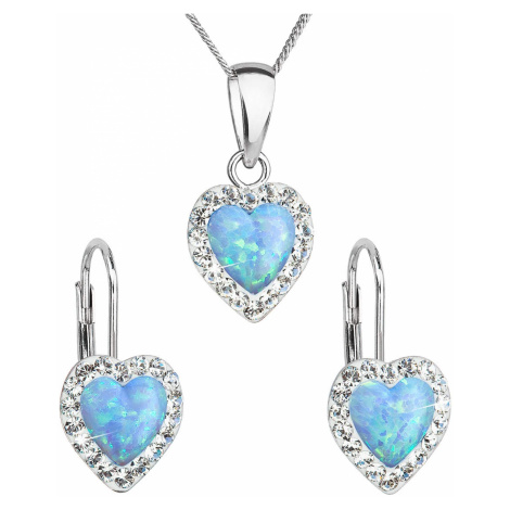 Sada šperkov so syntetickým opálom a krištálmi Preciosa náušnice a prívesok svetlo modré srdce 3