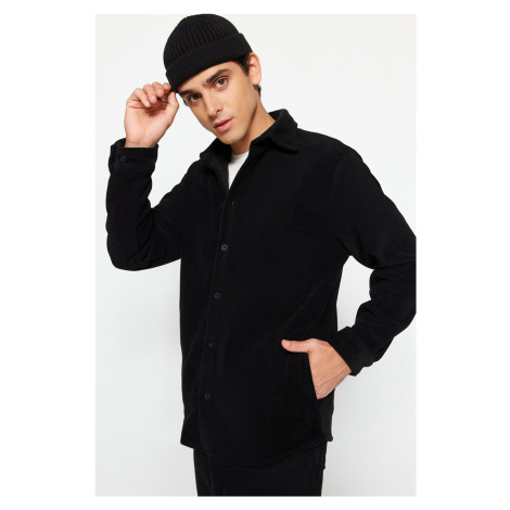 Trendyol Black Unisex Regular Fit bočné vrecko Fleece Hrubá zimná ležérna košeľová bunda