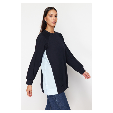 Trendyol Navy Blue Oversize Woven Piece Knitted Tunic