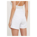 Rifľové krátke nohavice Answear Lab dámske, biela farba, s nášivkou, vysoký pás