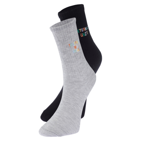 Trendyol Grey-Black 2-Pack Cotton Embroidered Knitted Socks