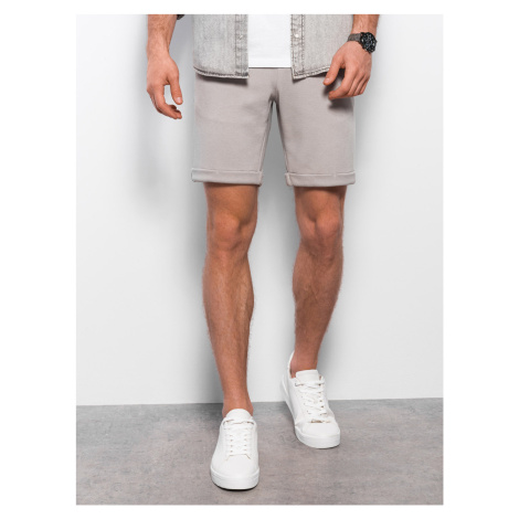 Ombre Men's knit shorts with elastic waistband - light grey
