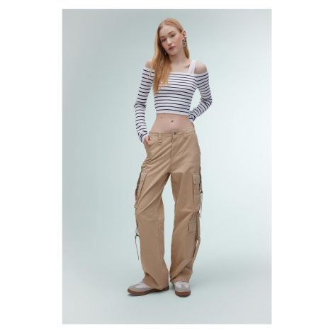 DEFACTO Cool Wide Leg Wide Leg Cargo Pocket Plain Basic Gabardine Trousers