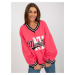 Coral sweatshirt with V-neck with print