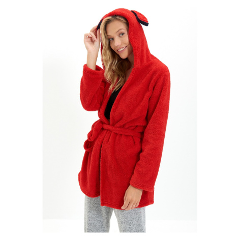Trendyol Red Ear Detailed Plush Knitted Dressing Gown
