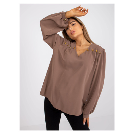 Dark beige formal blouse with loose sleeves