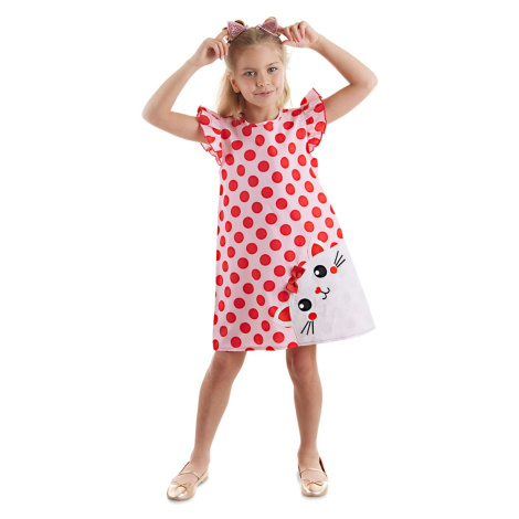 Denokids Chubby Cat Girl's Poplin Pink Ruffle Summer Dress