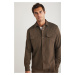 GRIMELANGE Jones Men's Special Pique Look Thick Fabric Beige Jacket with Closed Pockets and Snap