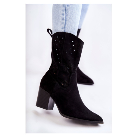 Women's Suede Boots With Cowboy Boots Black Ariane