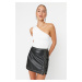 Trendyol Black Mini A-Line Weave Trousered Faux Leather Skirt